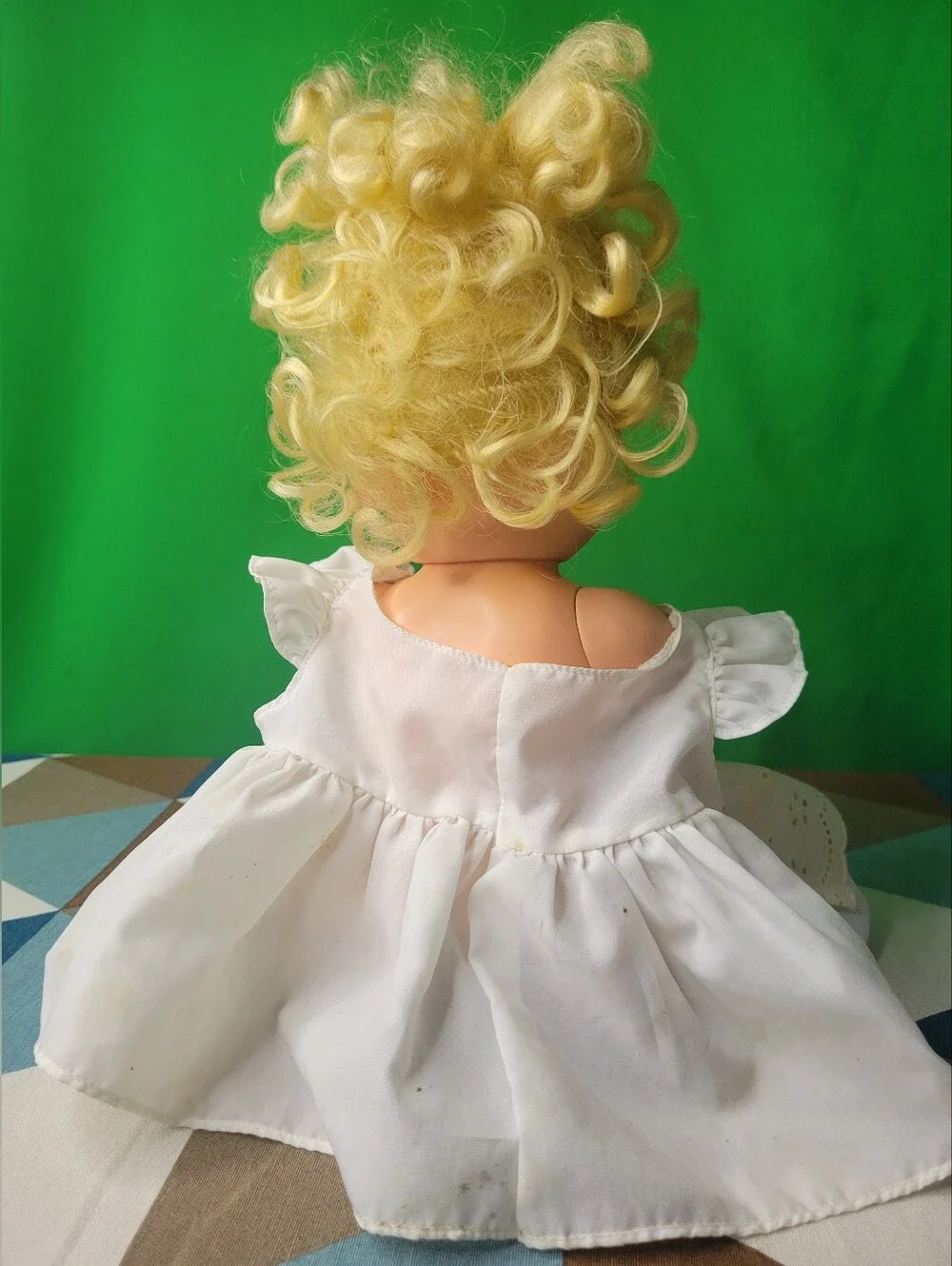 Vintage Baby Alive Curly Blonde Hair Blue Eyes Doll Dress Outfit 1990 Kenner Vtg